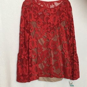 INC International Concepts Red Lace Blouse, NWT